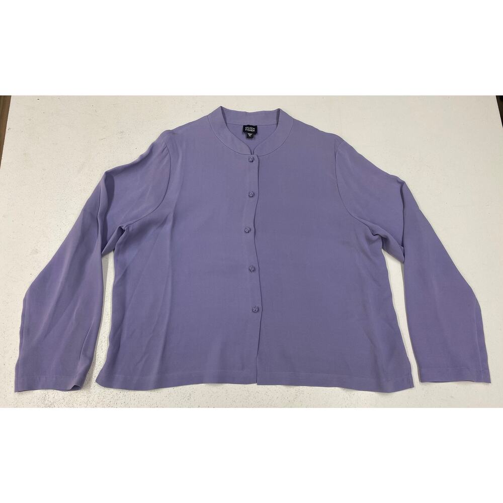 VTG Eileen Fisher 100% silk lavender 2-piece button jacket coat skirt set suit L - Picture 2 of 7